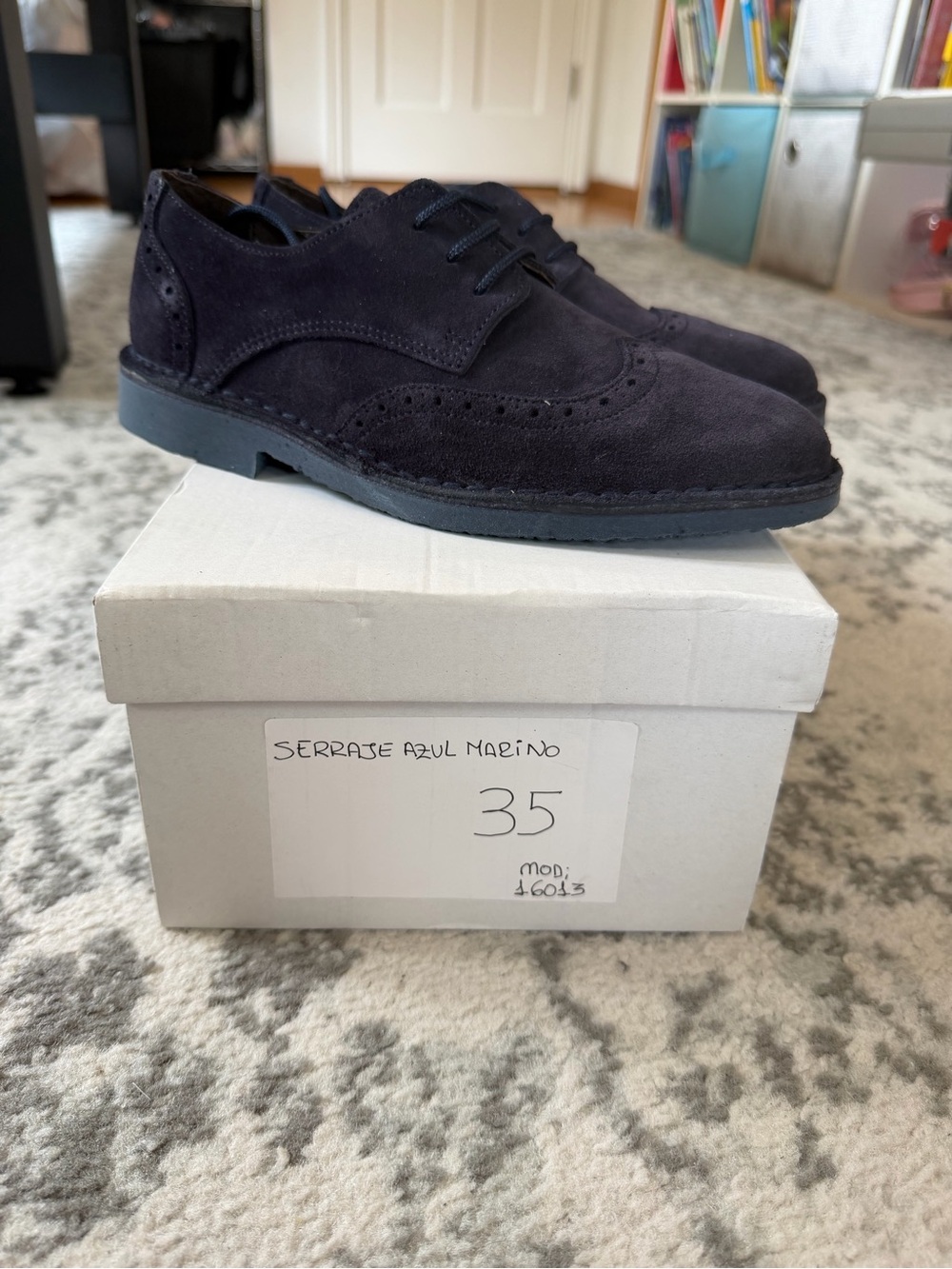 Children's Navy Suede Lace-Up Wingtip Dress Shoes